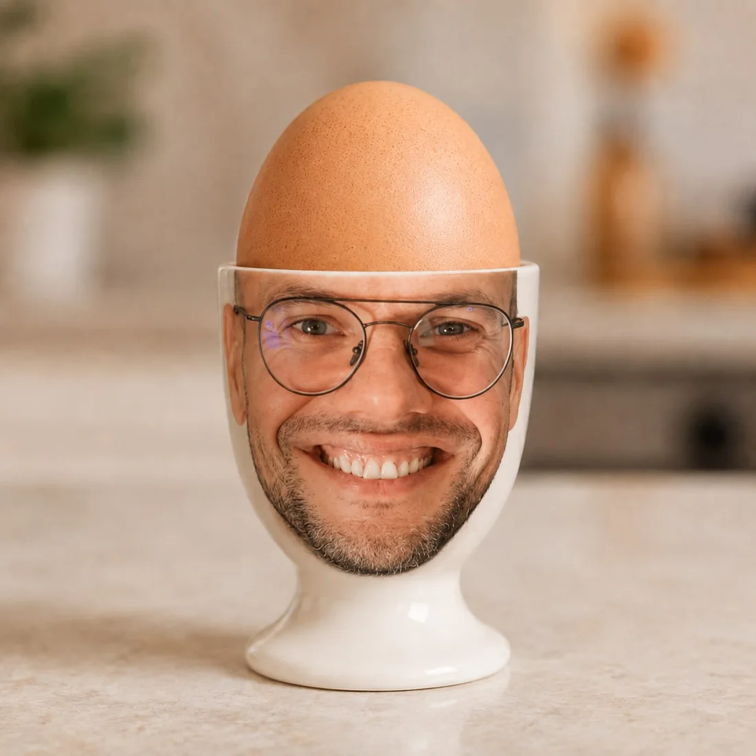 Male Yolkalike egg holder with glasses